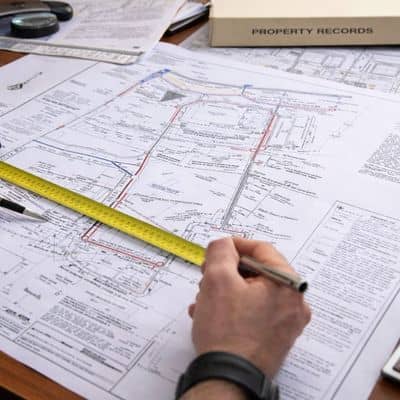Survey plat and property records being reviewed to understand the average cost of a land survey for commercial due diligence