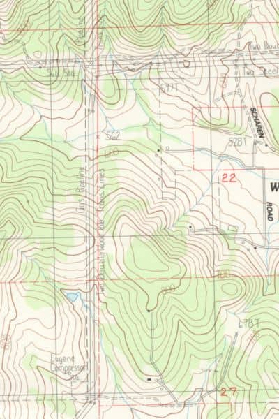 Topographic contour map used in land surveying to measure elevation and drainage patterns