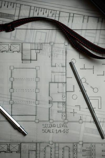 Close-up of a technical property plan with measurements used in a boundary survey