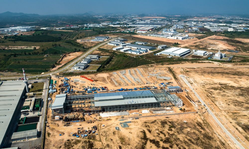 Aerial view of an industrial construction site used for LiDAR mapping and early site planning