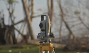 Surveying equipment used for a mortgage survey on a rural property