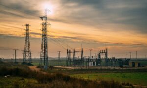Topo survey utility substation site - ALTA SURVEY Missouri Electrical substation with transmission towers and power lines across open land, illustrating a site that may require a topo survey